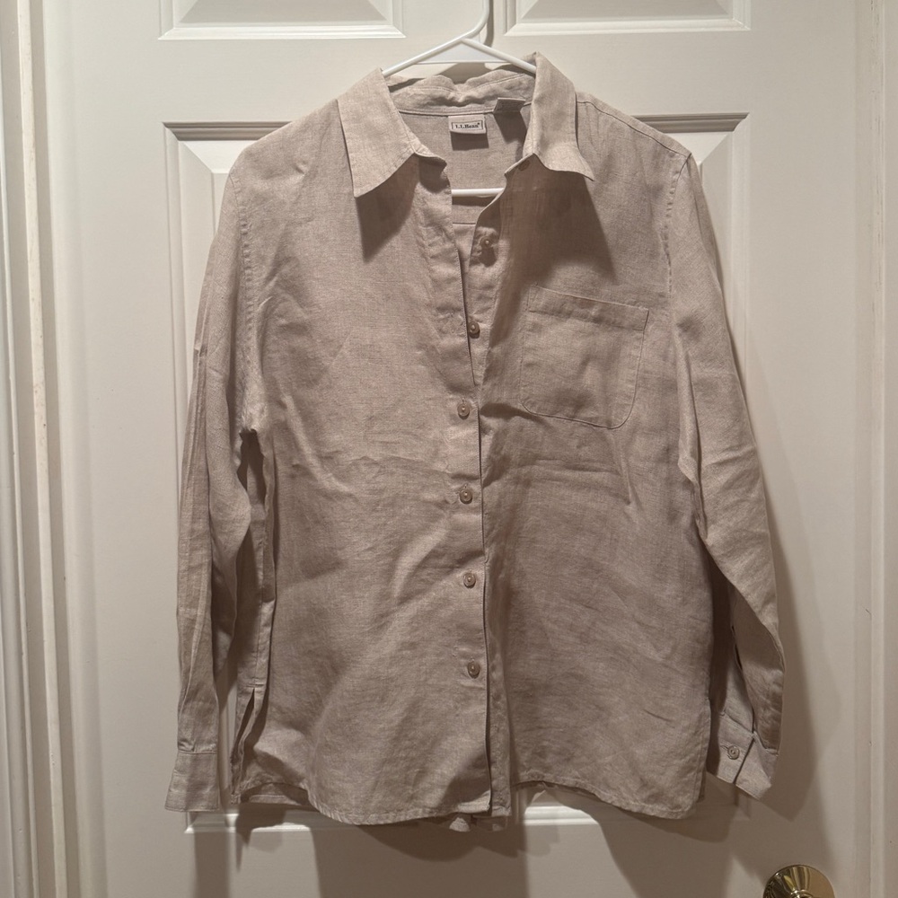 L.L. Bean Linen Tan Button Down Shirt